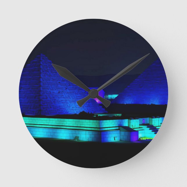 Entwurf blaue Pyramiden  Runde Wanduhr (Vorderseite)