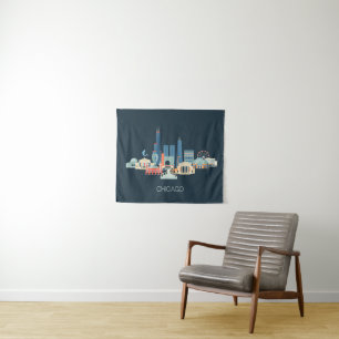 Entwurf Chicagos, Illinois im Blau Wandteppich