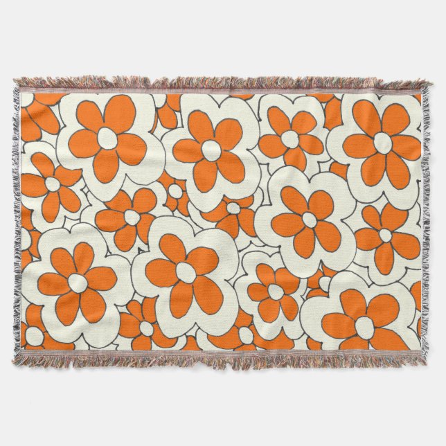 Entwurf der handgezogenen Orange- und Creme-Blume Decke (Vorderseite)