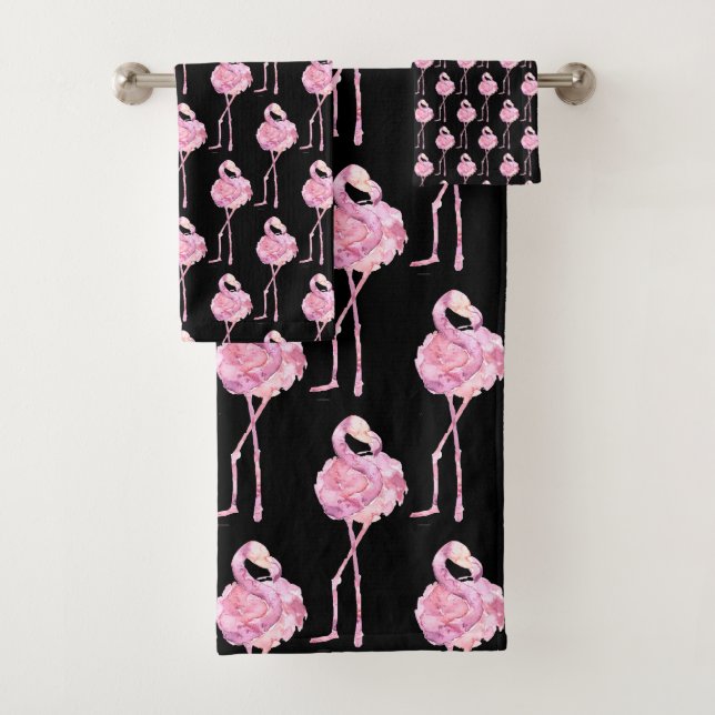 Entwurf der Serie "Tender Flamingo" 3 Badhandtuch Set (Insitu)