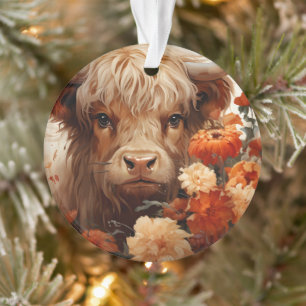 Entwurf einer floralen Highland Cow-Serie 1 Ornament