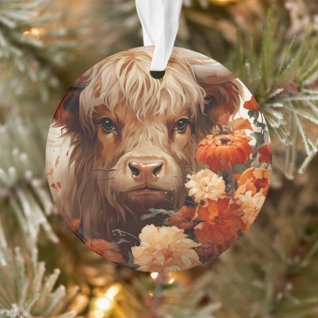 Entwurf einer floralen Highland Cow-Serie 1 Ornament (Baum)