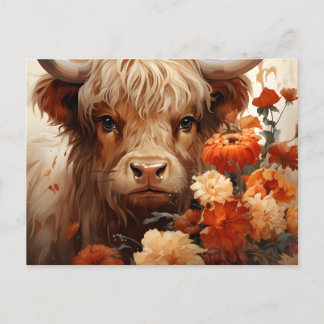 Entwurf einer floralen Highland Cow-Serie 1 Postkarte