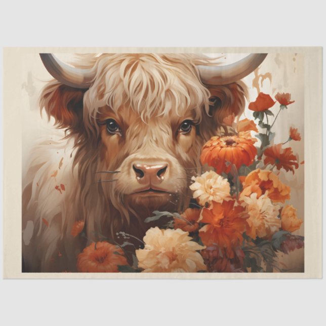 Entwurf einer floralen Highland Cow-Serie 1 Seidenpapier (Vorderseite)