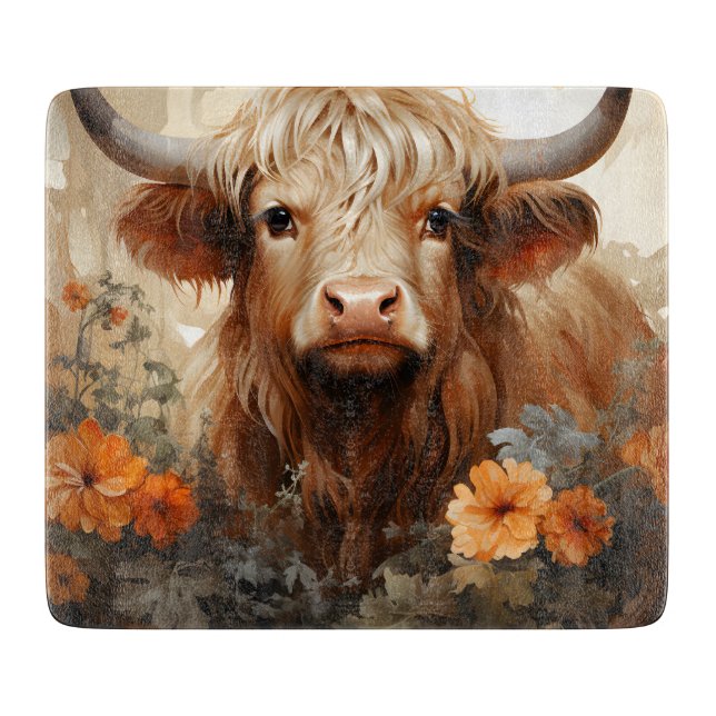 Entwurf einer floralen Highland Cow-Serie 2 Schneidebrett (Vorderseite)