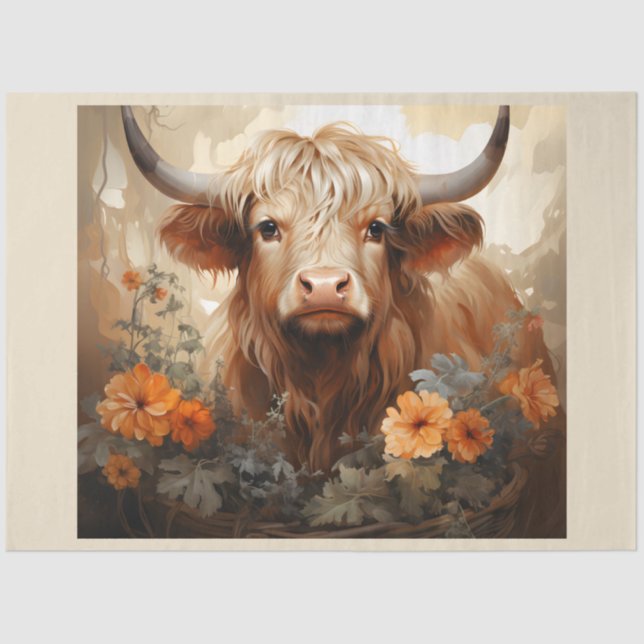 Entwurf einer floralen Highland Cow-Serie 2 Seidenpapier (Vorderseite)