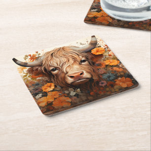 Entwurf einer floralen Highland Cow-Serie 3 Rechteckiger Pappuntersetzer