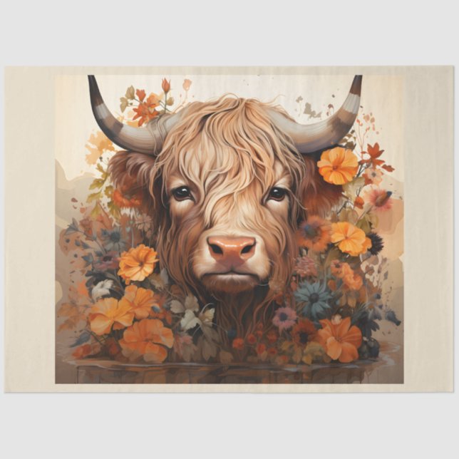 Entwurf einer floralen Highland Cow-Serie 3 Seidenpapier (Vorderseite)