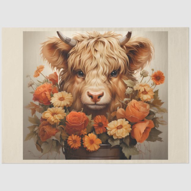 Entwurf einer floralen Highland Cow-Serie 5 Seidenpapier (Vorderseite)