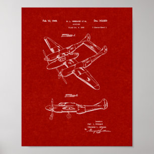 Entwurf eines Flugzeugpatents - Burgund Rot Poster