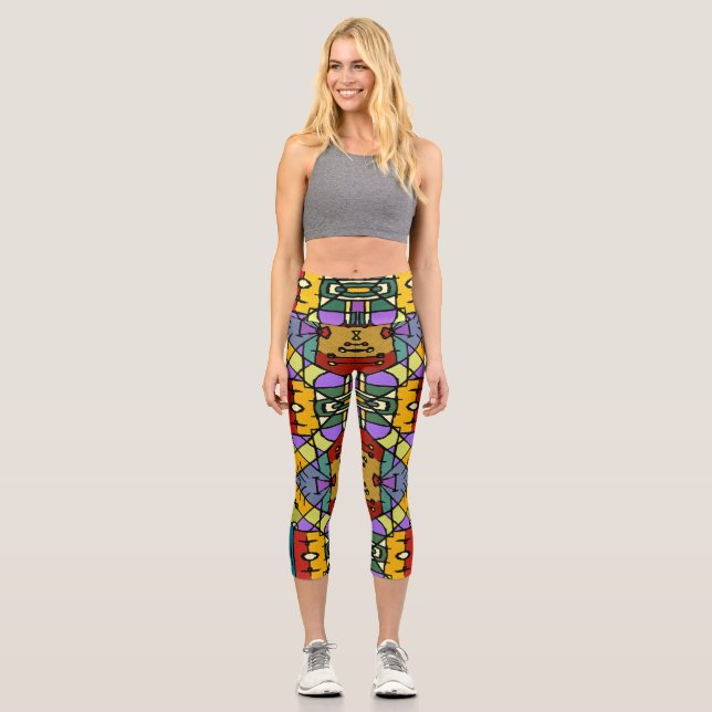 Entwurf eines geometrischen Mosaikquadrats Capri Leggings (Vorderseite)