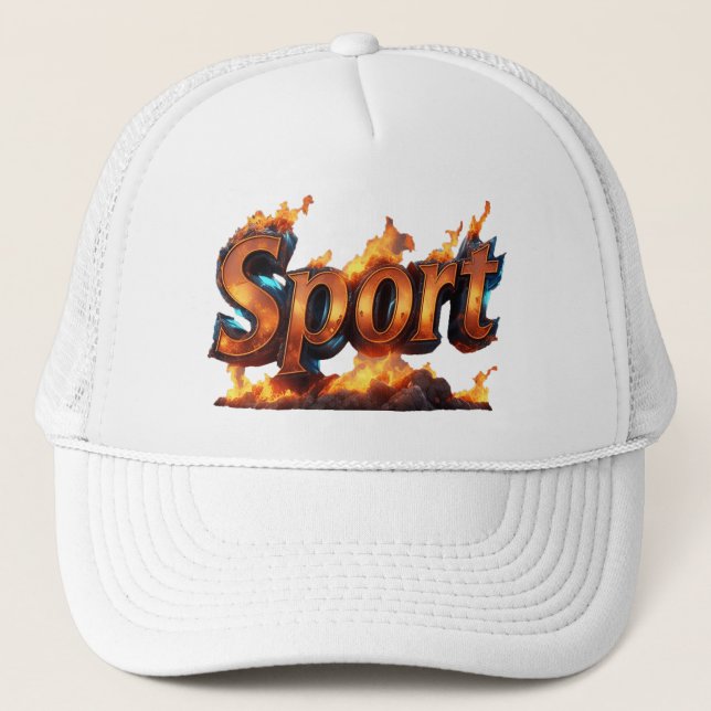 Entwurf für einen Hut in Form eines brennenden Feu Truckerkappe (Vorderseite)