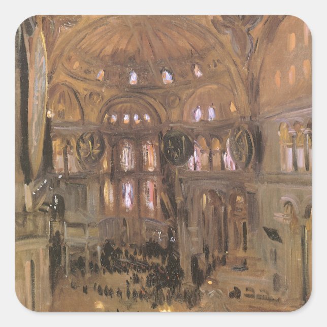 Entwurf von Santa Sophia von John Singer Sargent Quadratischer Aufkleber (Vorderseite)