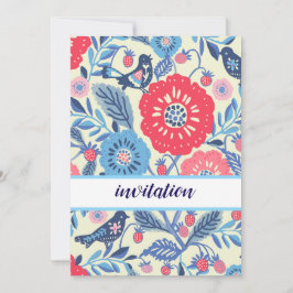 Entwurf von Vögeln und Erdbeeren Einladung