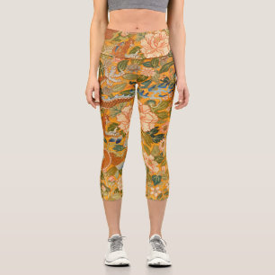 ENTWURF ZWISCHEN PONIEN,BLUME,GRÜNEN BLÄTTER CAPRI LEGGINGS