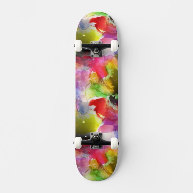 Entwurfsbeschaffenheit rot, gelbes Aquarell Skateboard (Vorderseite)