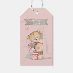 Entzückende Aquarell-Teddybär-Babyparty Geschenkanhänger