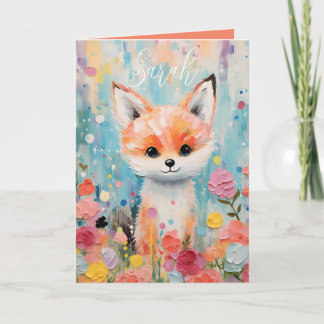 Entzückende Baby-Blumen-Fuchs-Klapp-Grußkarte Karte