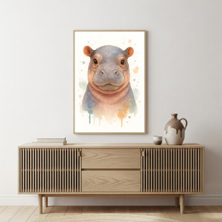 Entzückende Baby-Flusspferd-Wasserfarben-Kunst Poster