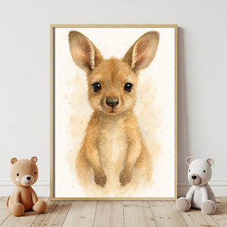 Entzückende Baby-Känguru-Aquarell-Kunst Poster