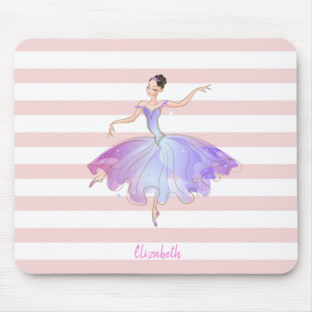 Entzückende Ballerina Rosa Weiße Streifen Mousepad (Vorne)