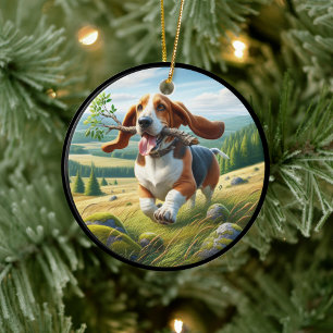 Entzückende Basset-Hound-Szene Keramik Ornament