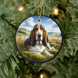 Entzückende Basset-Hound-Szene Keramik Ornament
