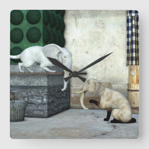 Entzückende Elefant-Katzen Quadratische Wanduhr