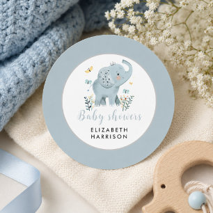 Entzückende Elefantenblaue Baby Boy Shower Runder Aufkleber