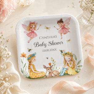 Entzückende Feen Waldtiere Baby Shower Pappteller