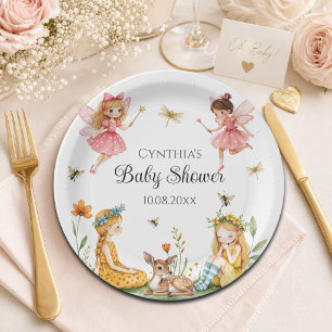 Entzückende Feen Waldtiere Baby Shower Pappteller