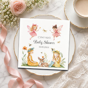Entzückende Feen Waldtiere Baby Shower Serviette