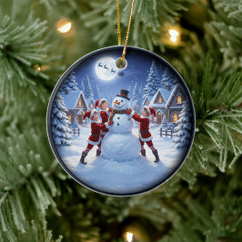 Entzückende festliche Weihnachtsszene Keramik Ornament