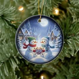 Entzückende festliche Weihnachtsszene Keramik Ornament