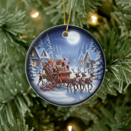 Entzückende festliche Weihnachtsszene Keramik Ornament
