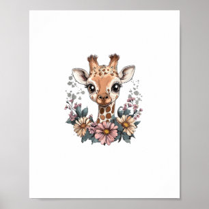 Entzückende Giraffe umgeben von Blumen _6 Poster