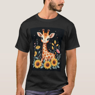 Entzückende Giraffe umgeben von Blumen Langarmshir T-Shirt