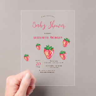 Entzückende Glitter-Erdbeeren-Punkte-Baby-Party Acryleinladungen