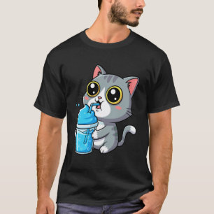 Entzückende Graue Getigerte Katze Trinkt Blauen Sl T-Shirt