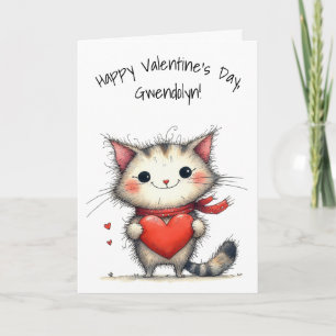 Entzückende graue und weiße Katze Frohes Valentins Karte