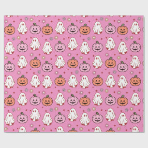 Entzückende Halloween-Geister & Kürbisse Rosa Geschenkpapier
