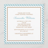 Entzückende hellblaue Gingham-Babyparty