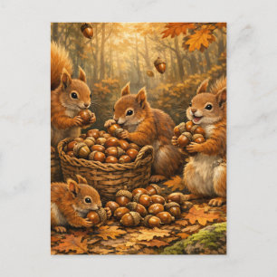Entzückende Herbst-Eichhörnchen Eicheln-Schmaus Postkarte
