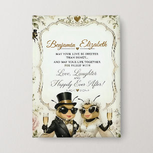 Entzückende Honigbienen, elegante florale Hochzeit Button