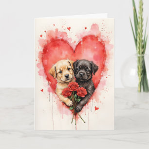 Entzückende Hunde Valentinsherzen und rote Rosen Karte