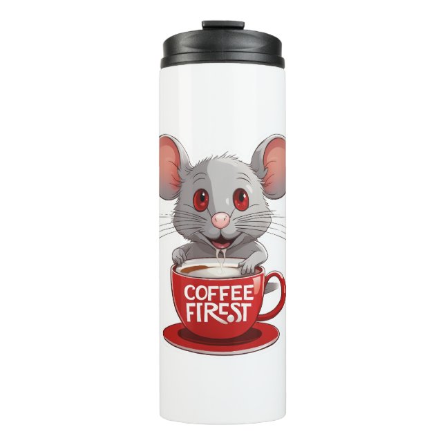 Entzückende Kaffe Maus in roter Tasse (Vorderseite)