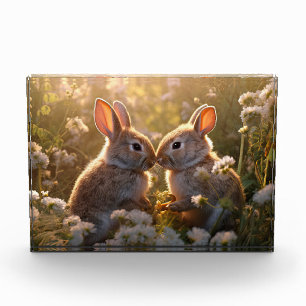 Entzückende Kaninchen im Frühlingswiesen-Design Fotoblock