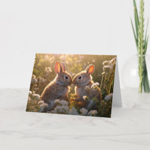 Entzückende Kaninchen im Frühlingswiesen-Design Karte