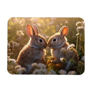 Entzückende Kaninchen im Frühlingswiesen-Design Magnet