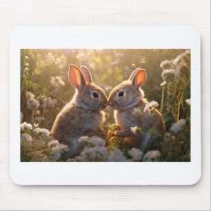 Entzückende Kaninchen im Frühlingswiesen-Design Mousepad